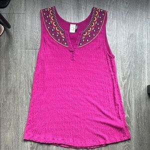 Anthropologie Embroidered Magenta Sleeveless Top